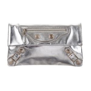 Balenciaga Giant Motocross Envelope Clutch Silver